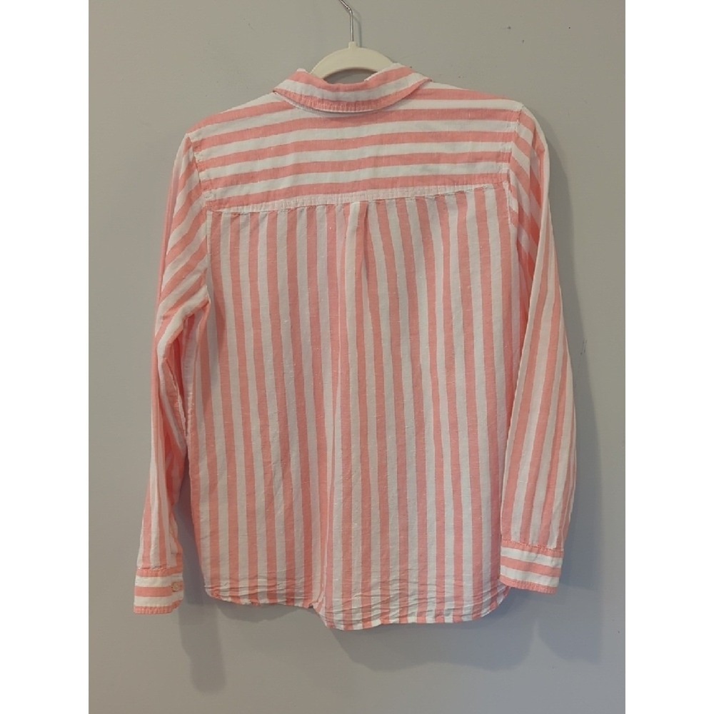 J Crew Linen Button Up Shirt Coral Pink White size Small - Picture 5 of 7